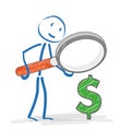Stickmen Loupe Dollar Royalty Free Stock Photo
