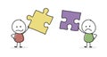 Stickmen with puzzle - teamwork concept. Vector