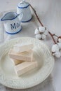 Sticks of marshmallow on a light background Royalty Free Stock Photo