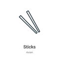 Sticks outline vector icon. Thin line black sticks icon, flat vector simple element illustration from editable asian concept