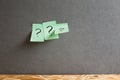 Sticky memo note paper with question mark on the gray wall