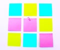 Yellow, pink, blue sticky note isolate on white background Royalty Free Stock Photo