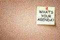 Sticky note with the phrase whats your agenda. room for text. Royalty Free Stock Photo