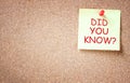 Sticky note pinned to corkboard with the phrase did you know? Royalty Free Stock Photo