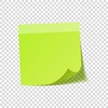 Sticky note with shadow isolated on transparent background. Green paper. Message on notepaper.Reminder. Vector Royalty Free Stock Photo