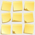 Sticky note with shadow isolated on transparent background set. Yellow paper. Message on notepaper.Reminder. Vector Royalty Free Stock Photo