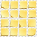 Sticky note with shadow isolated on transparent background set. Yellow paper. Message on notepaper.Reminder. Vector Royalty Free Stock Photo