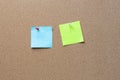 sticky note with tack on cork bulletin board