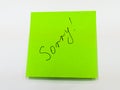 Sticky note with text sorry, motivation card. Royalty Free Stock Photo