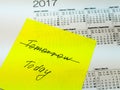 Sticky note with text today and tomorrow Royalty Free Stock Photo