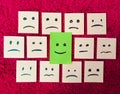 sticky notes with All sad and one Happy face - Unhappy and Happy Team Concept Royalty Free Stock Photo