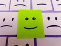 sticky notes with All sad and one Happy face - Unhappy and Happy Team Concept Royalty Free Stock Photo