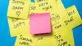 Sticky Notes on a Blue Wall with Pink Note in Center Royalty Free Stock Photo
