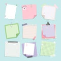 Sticky notes collection. Scrap from notepad, coloured isolated sticker, paper list school notebook. Noticeboard label