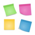 Sticky notes. Four colorful sheets of note papers isolated on white background. Different color and shadow Royalty Free Stock Photo