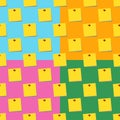 Sticky notes memo yellow Seamless pattern set on colors backgrounds. Flat Illustration Royalty Free Stock Photo
