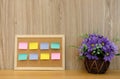 sticky notes reminder on cork board. bulletin corkboard Royalty Free Stock Photo