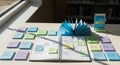 Sticky Notes And Planner organized neatly in library natural light Royalty Free Stock Photo
