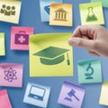 Sticky notes with school subjects icons