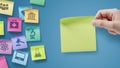Sticky notes with school subjects icons