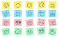 Sticky notes with smile. Emotion cards, sad or funny face on weekly paper note, happy memories for week calendar, good Royalty Free Stock Photo