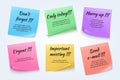 Sticky notes, urgent paper memo vector set