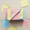 Sticky notes in various colorsâyellow, pink, Royalty Free Stock Photo