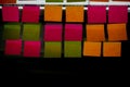 Sticky notes on whiteboard, flowchart business tasks. Array of multi-colored sticky notes. Set of colorful blank sticky notes Royalty Free Stock Photo