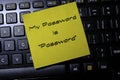 Sticky Note With Weak password. Internet banking, data privacy and cyber security concepts.