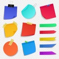 Sticky paper notes. Notepaper sheet, paper memo colorful stickers, sticky business post it pin note isolated vector Royalty Free Stock Photo