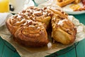 Sticky pecan buns on breakfast table Royalty Free Stock Photo