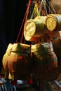 Sticky rice basket made from Bamboo basketry is culture handicraft in Thailand Royalty Free Stock Photo