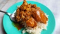 Sticky rice with curry chicken