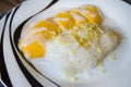 Sticky rice with mangoes with coconut milke on top1