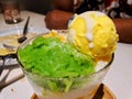 Sticky rice with yellow mango ice cream