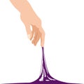 Sticky slime reaching stuck for hand, violet banner template. Popular children s sensory toy vector illustration