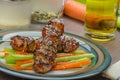 Sticky teriyaki chicken skewers with crunchy slaw