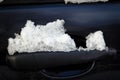 Sticky wet snow on car window and door handle with reflection Royalty Free Stock Photo