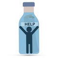 Silhouette of a person in a bottle holding a help message Royalty Free Stock Photo