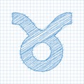 Taurus, 21 April - 20 May. HOROSCOPE SIGNS OF THE ZODIAC - Ballpen blue Scribble on a checkered paper background