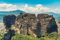 Stiff natural big rock formation Sandstones of Meteora nearby the city of Kalambaka. Beautiful summer weather. Leisure