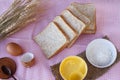 Stiil life with whole wheat bread,egg,magarine,flour and wheat o Royalty Free Stock Photo