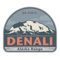 Stiker or label with Denali also known as Mount McKinley mountain peak Royalty Free Stock Photo