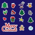 Stikers set of Merry Christmas decoration. Hand drawn.