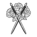 Stiletto and roses tattoo sketch vector
