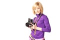Stilish girl holding retro camera Royalty Free Stock Photo