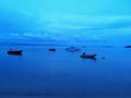 Still boats on the sea at bluehour