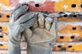Still framework and Leather welding Gloves Royalty Free Stock Photo