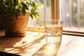 a still glass of water under soft sunlight Royalty Free Stock Photo