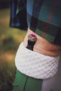 Man wearing a sgian dubh - part of a traditional highland wear outfit at wedding Royalty Free Stock Photo